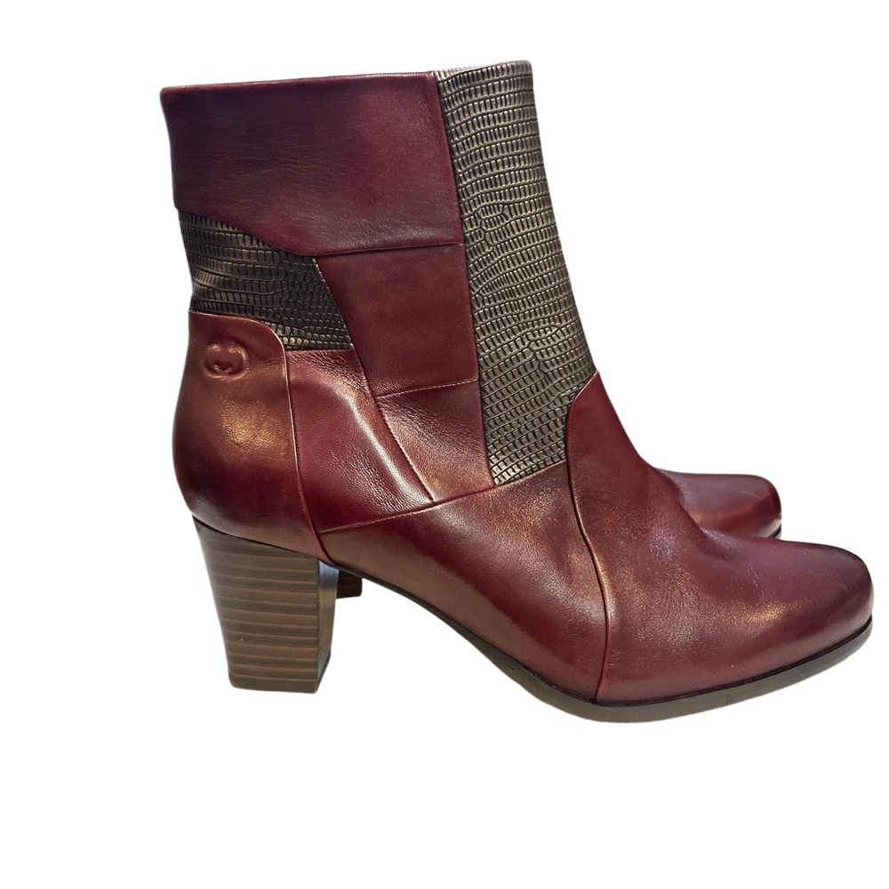 Gerry Webber Joseph Siebel Burgundy Leather Heeled Ankle Booties Size 6.5